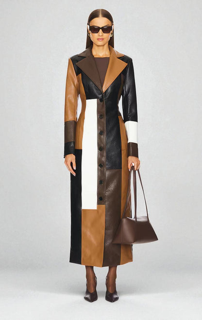 Mosaic | Colour-Block Leather Coat