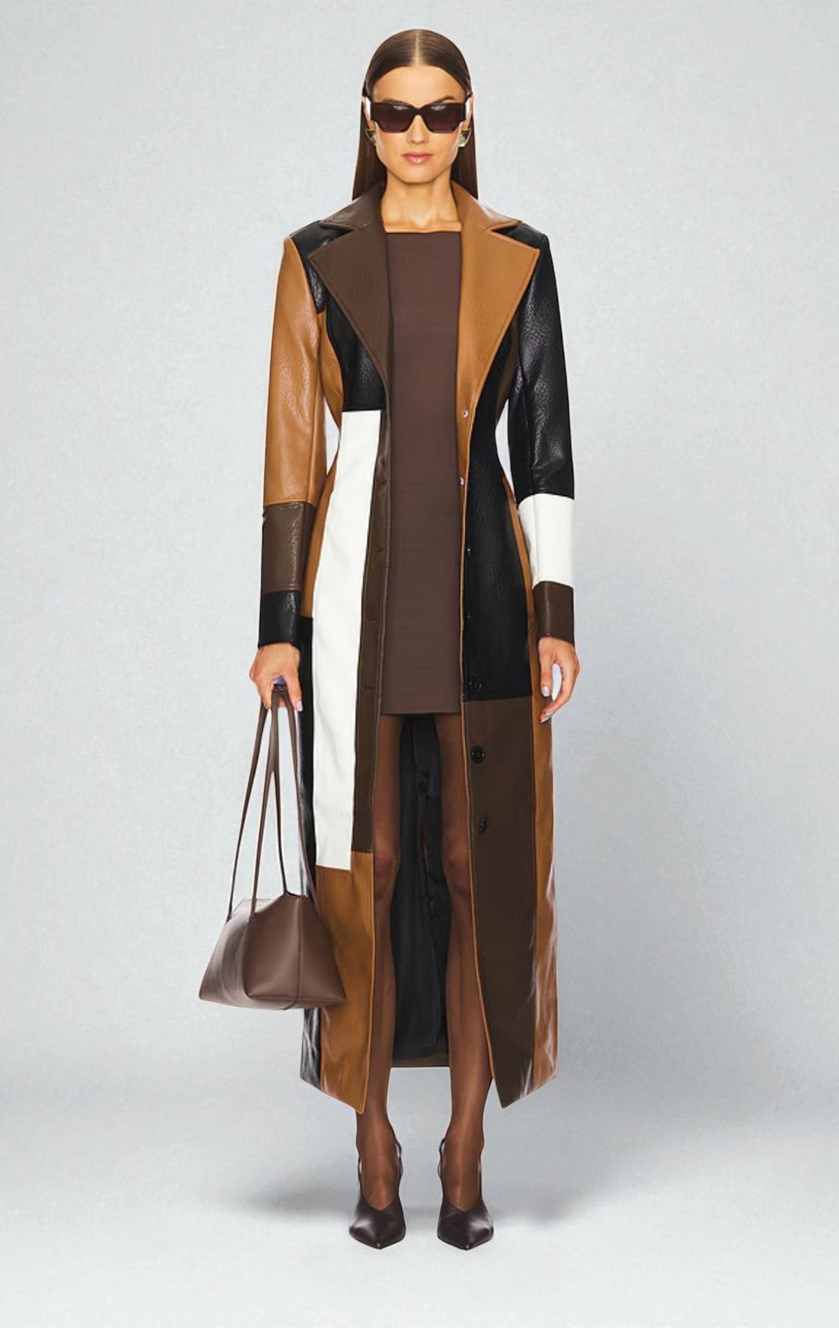 Mosaic | Colour-Block Leather Coat