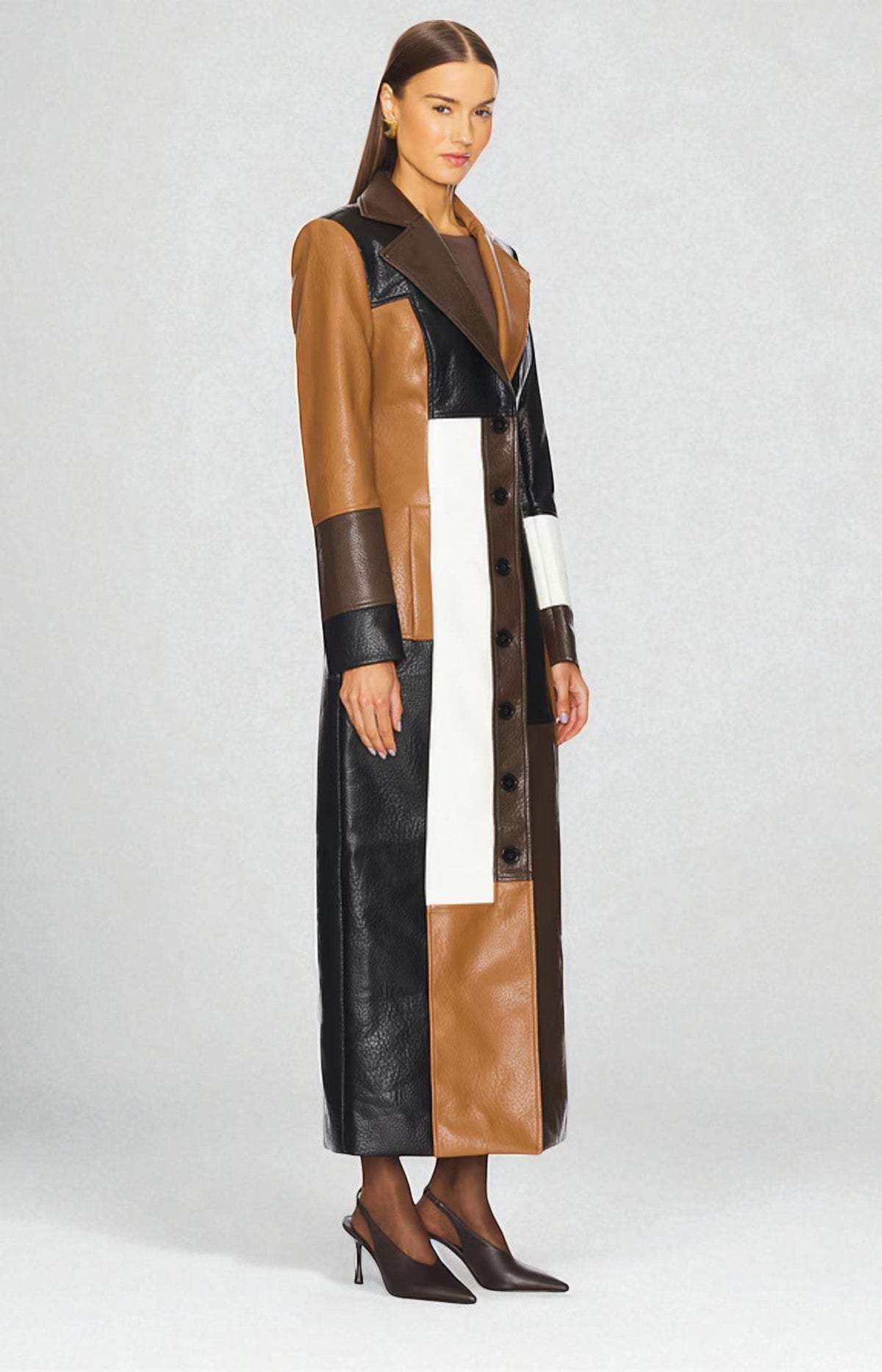Mosaic | Colour-Block Leather Coat