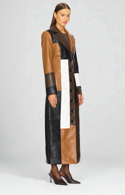 Mosaic | Colour-Block Leather Coat