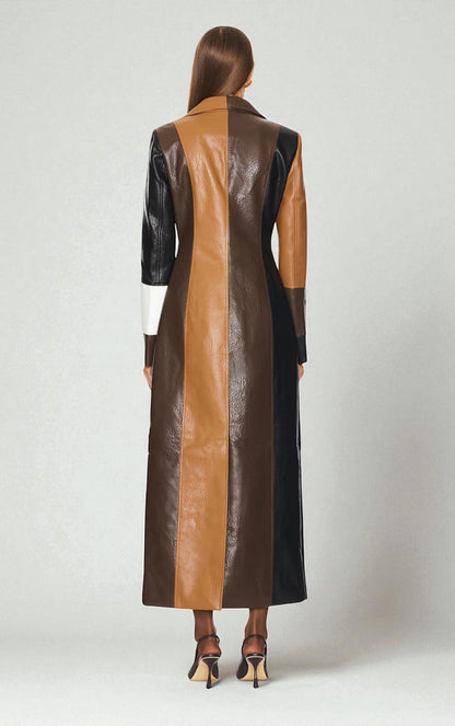 Mosaic | Colour-Block Leather Coat