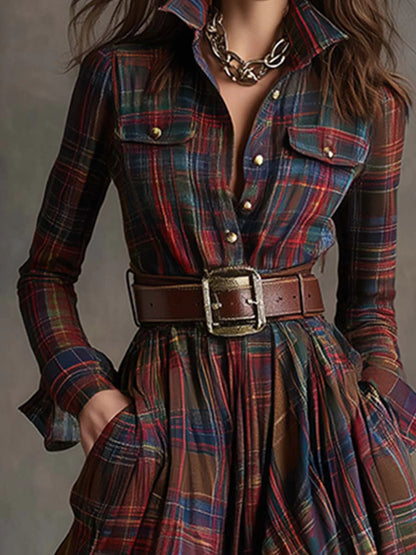 Béatrice | Long Check Dress with Belt