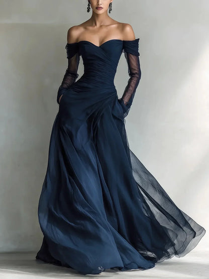 Eleonora | Long dress with off-shoulder design and mesh inserts