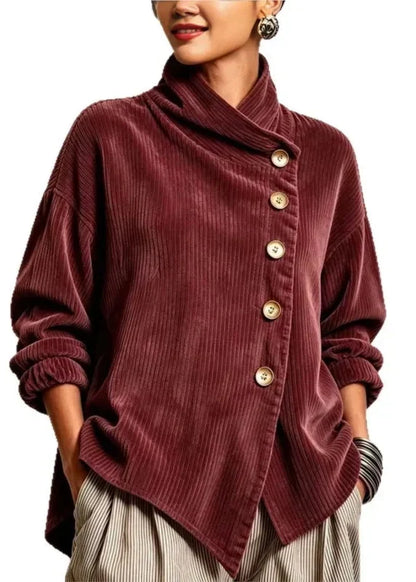 AVERY | Women's Wrap Collar Corduroy Button-Up Top