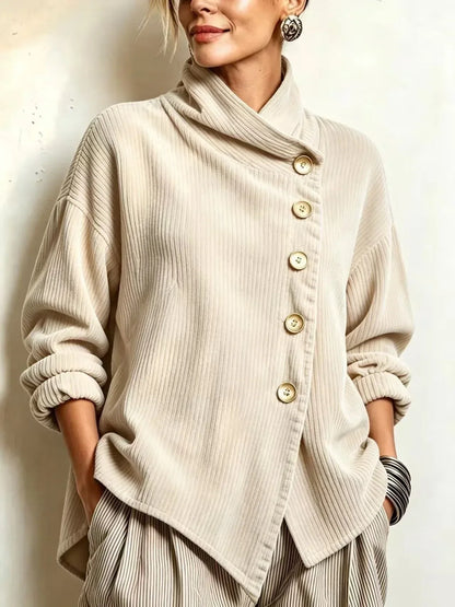 AVERY | Women's Wrap Collar Corduroy Button-Up Top