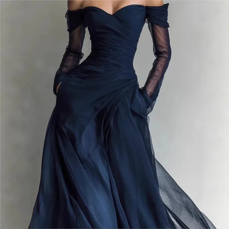 Eleonora | Long dress with off-shoulder design and mesh inserts