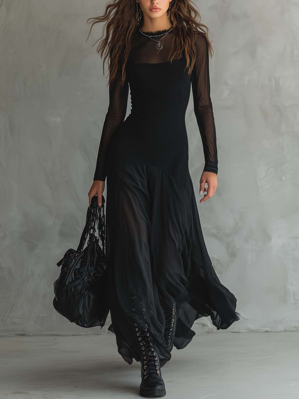 Neroa | Black Tulle Oversized Maxi Dress