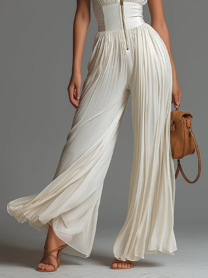 Mariella | Sleeveless Pleated Jumpsuit with Zip, White