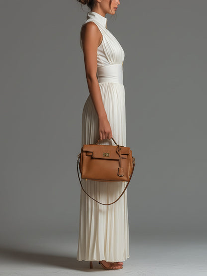 Mariella | Sleeveless Pleated Jumpsuit with Zip, White