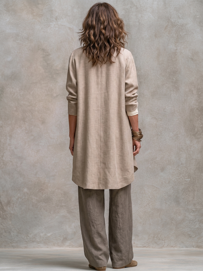 Flaminia | Three-Piece Set with Palazzo Trousers, Beige and Grey