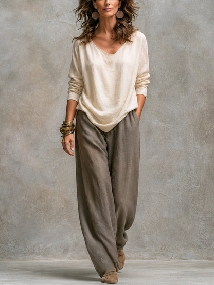 Flaminia | Three-Piece Set with Palazzo Trousers, Beige and Grey