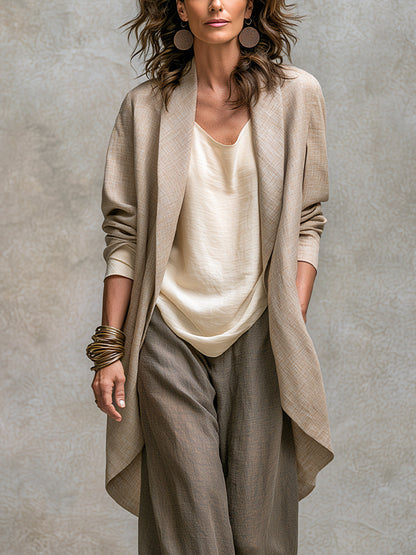 Flaminia | Three-Piece Set with Palazzo Trousers, Beige and Grey