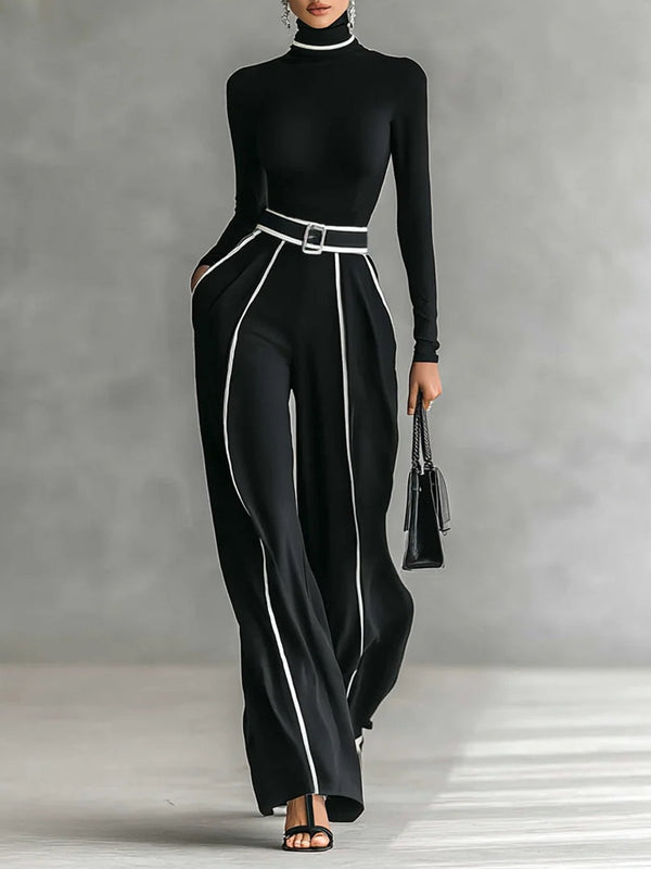 Emma | Elegant High Neck Ensemble with Wide Trousers