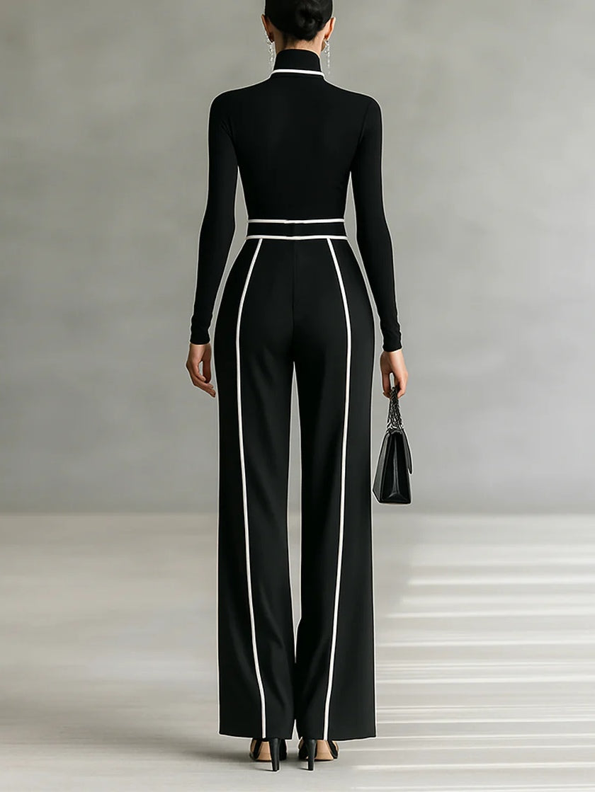 Emma | Elegant High Neck Ensemble with Wide Trousers