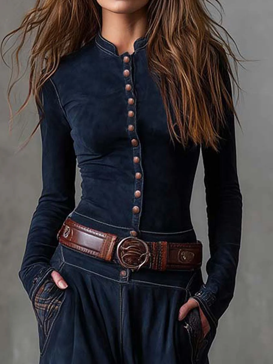 Elise | Long suede-effect dress with belt