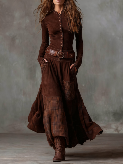 Elise | Long suede-effect dress with belt