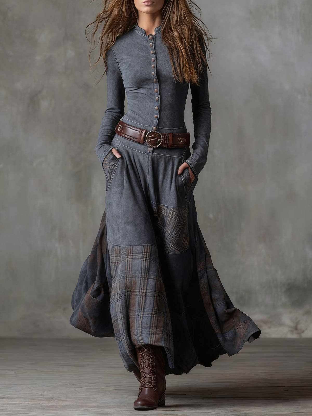 Elise | Long suede-effect dress with belt