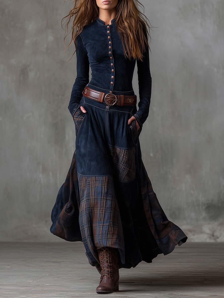 Elise | Long suede-effect dress with belt