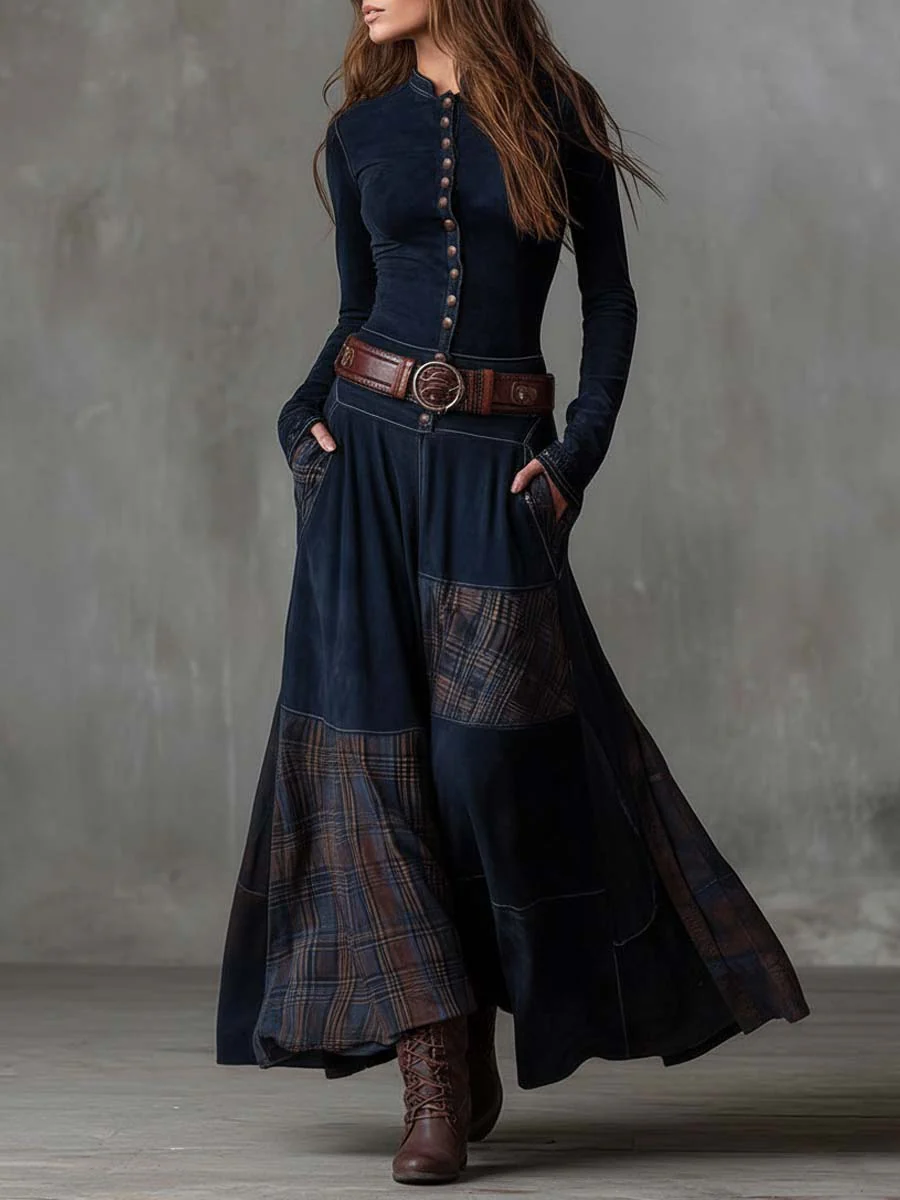 Elise | Long suede-effect dress with belt
