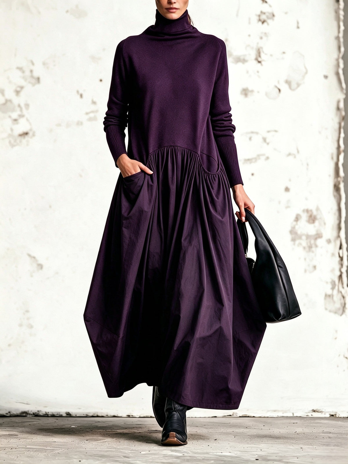 Ilaria | Oversized Maxi Dress with High Neck and Pockets