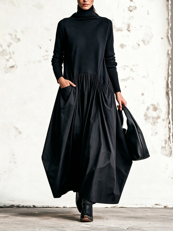 Oversized High Neck Long Dress with Pockets