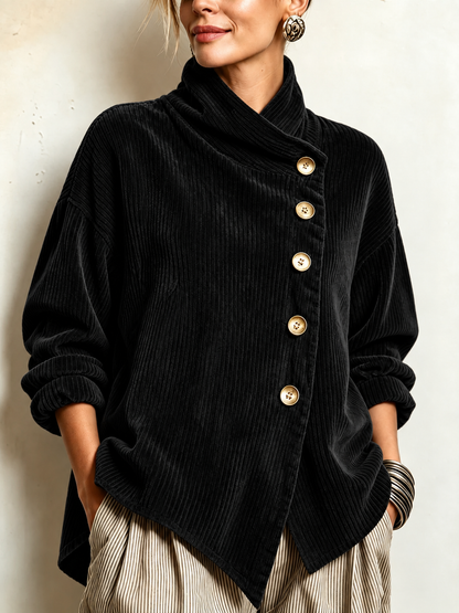 AVERY | Women's Wrap Collar Corduroy Button-Up Top