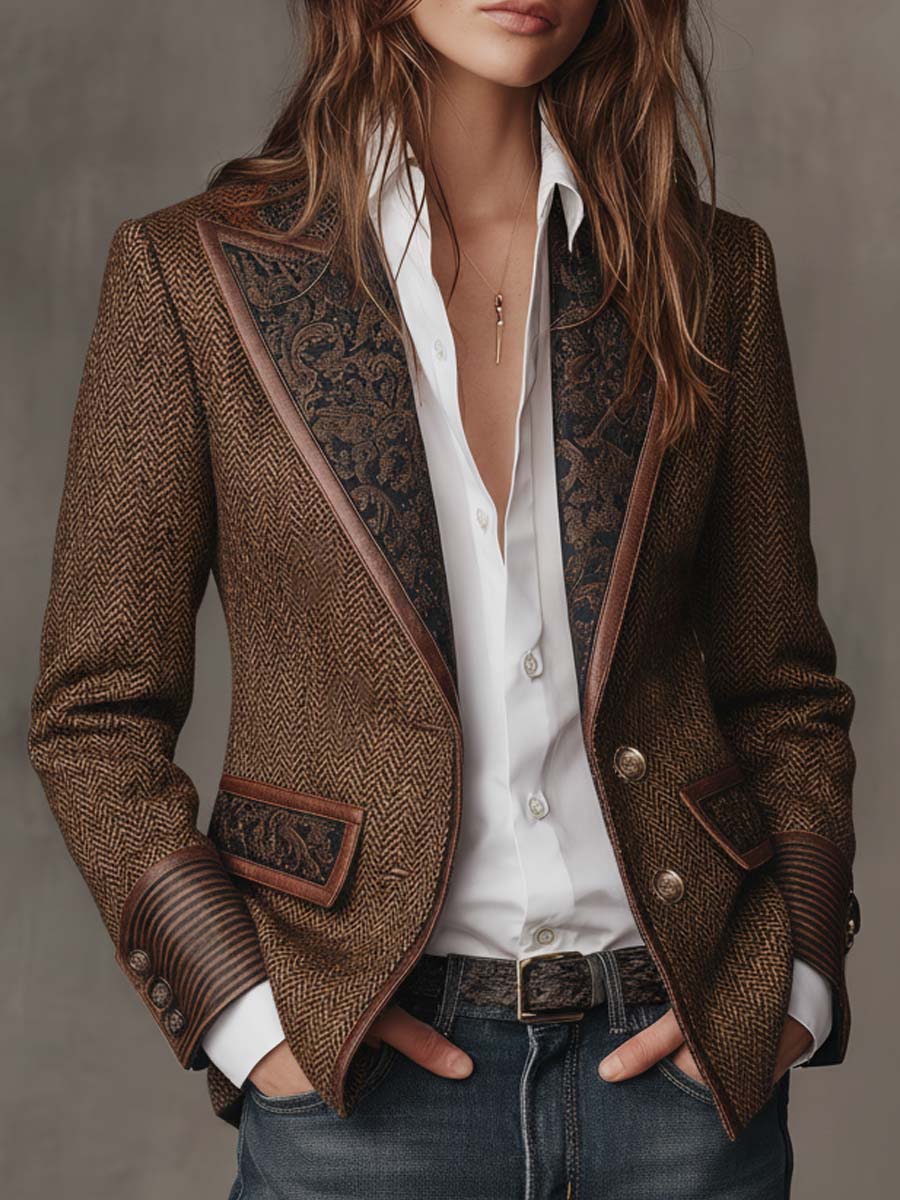 Rose - Blazer with Houndstooth Panels