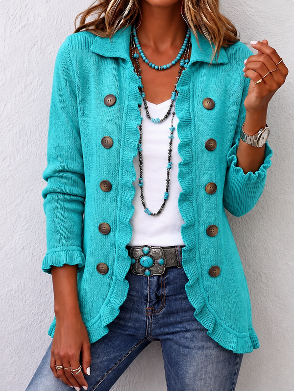Silvana | Turquoise Ribbed Jacket with Ruffles