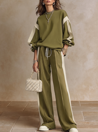Romina | Complete Sweatshirt and Trousers with Side Stripe, Olive Green