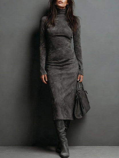 Lorène | Brown Midi Dress with Suede Effect