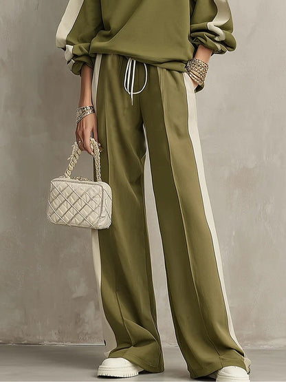 Romina | Complete Sweatshirt and Trousers with Side Stripe, Olive Green