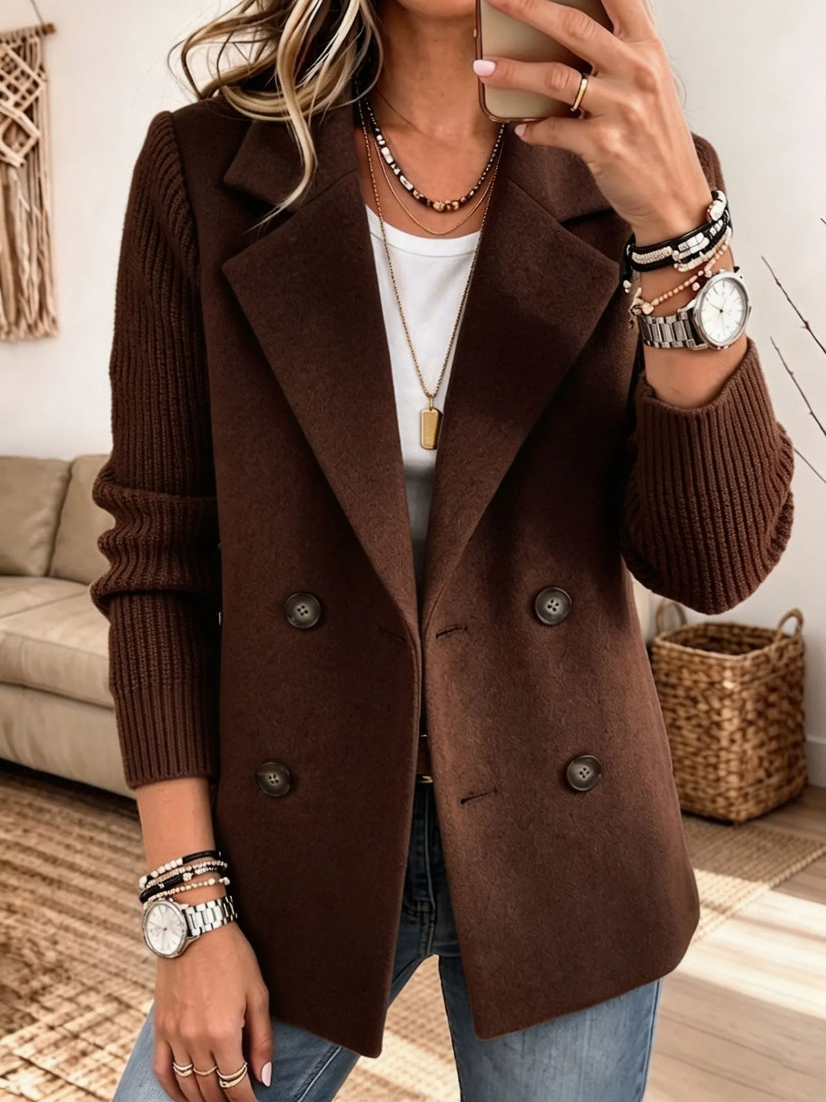 Carla | Elegant Blazer with Knitted Sleeves