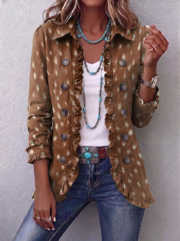 Elena | Brown Animal Print Bohemian Jacket with Ruffles