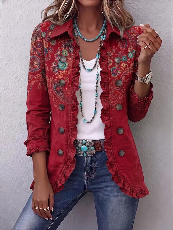 Carlotta | Red Paisley Bohemian Jacket with Ruffles