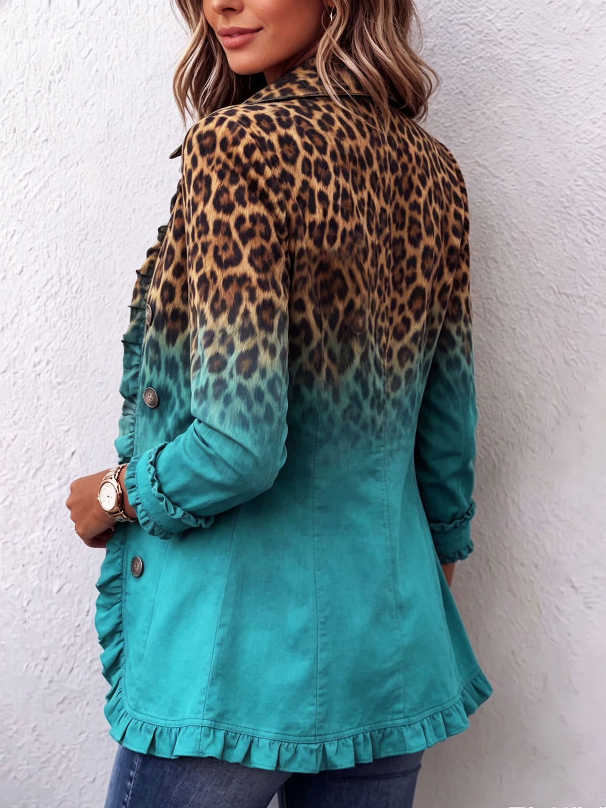 Bice | Ombre Leopard Print Blazer in Turquoise