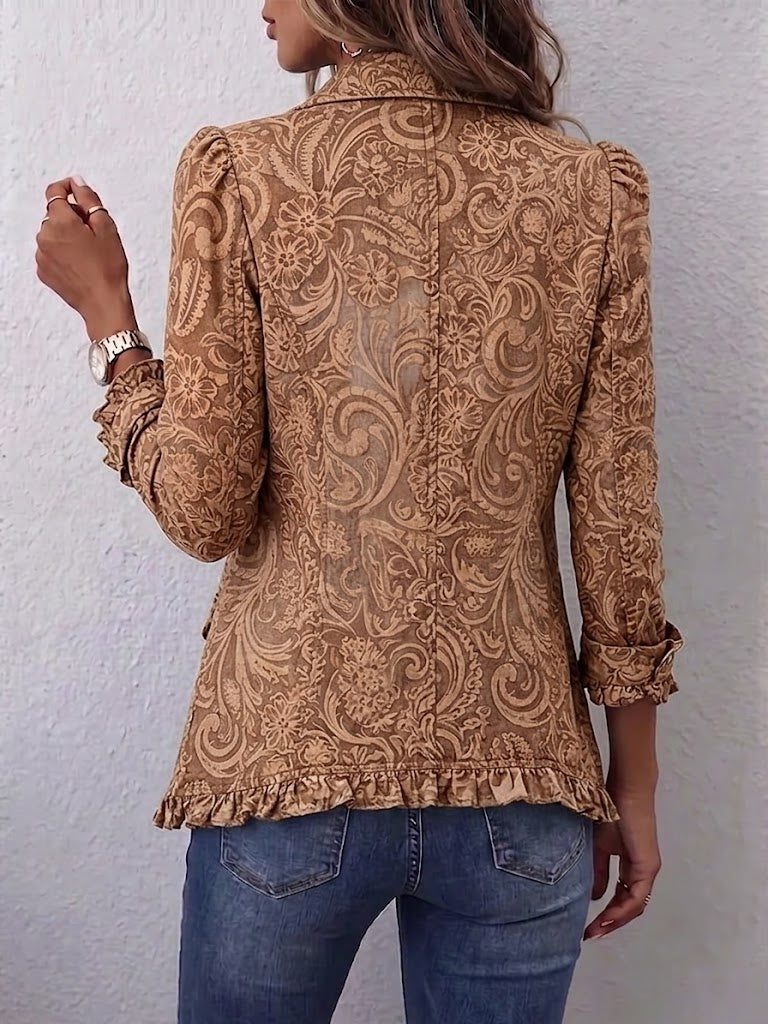 Noemi | Vintage Brown Floral Bohemian Jacket with Ruffles