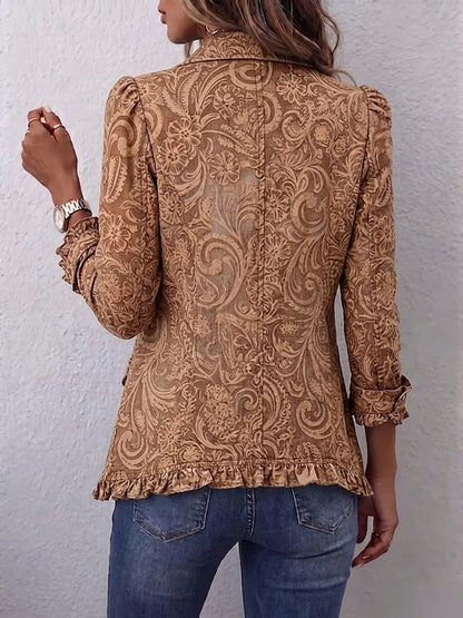 Noemi | Vintage Brown Floral Bohemian Jacket with Ruffles