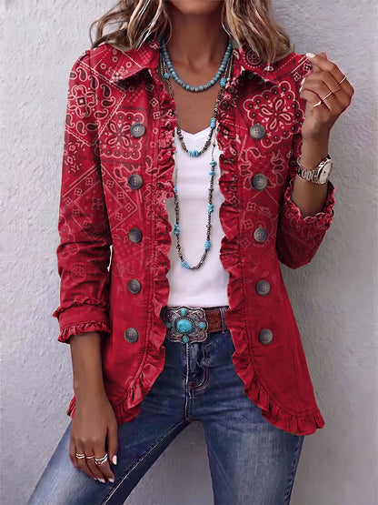 Gaia | Red Ombre Paisley Jacket with Ruffles