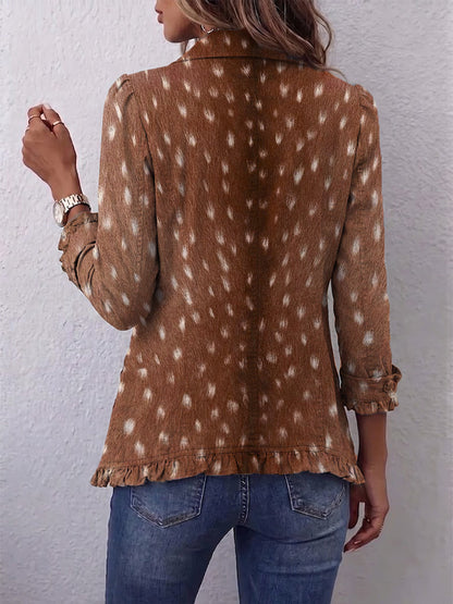 Elena | Brown Animal Print Bohemian Jacket with Ruffles
