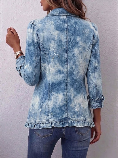 Ginevra | Vintage Blue Botanical Bohemian Jacket with Ruffles