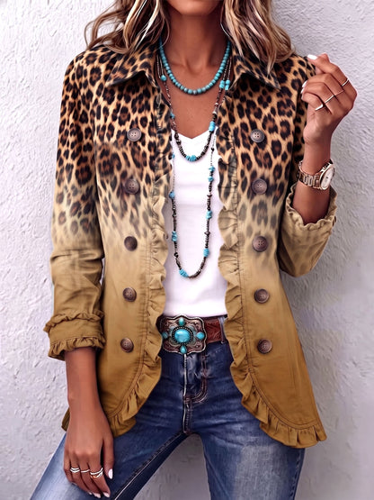Bice | Ombre Leopard Print Blazer in Turquoise