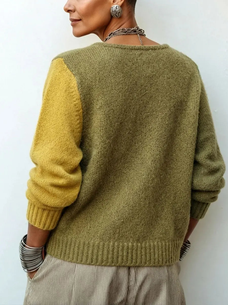 FREYA | Women's Colour-Block Asymmetric Button Knit Cardigan
