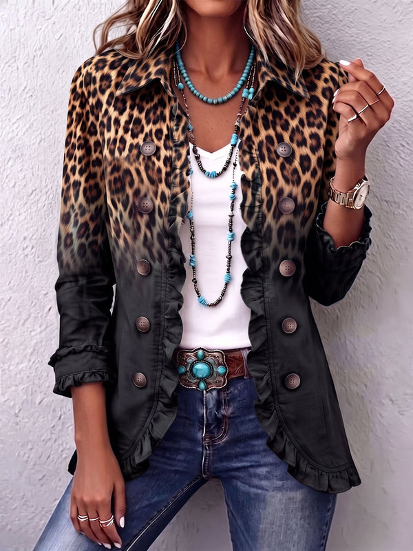 Valentina | Ombre Leopard Print Blazer in Anthracite