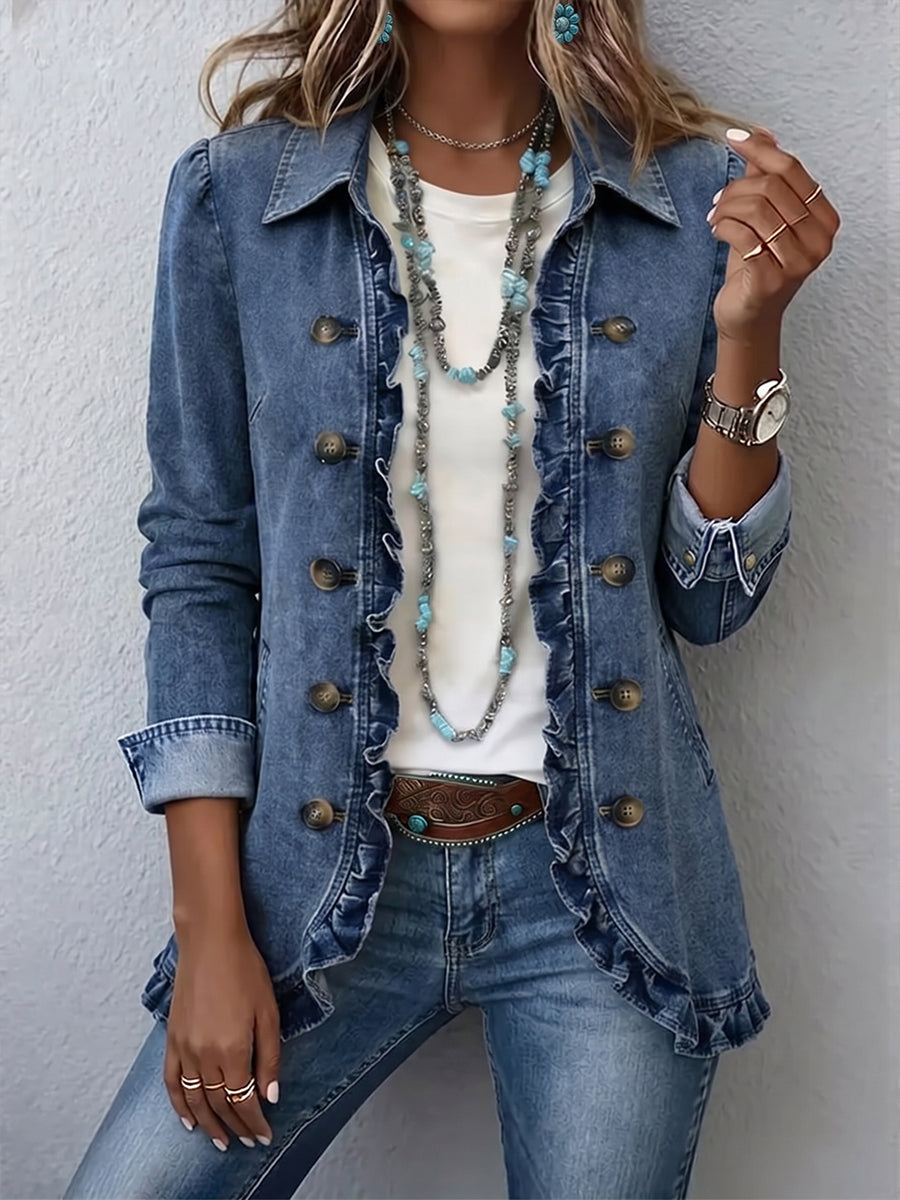 Federica | Medium Blue Jacket with Ruffles