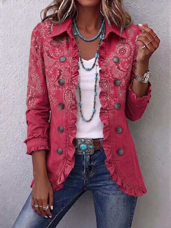 Isotta | Vintage Pink Paisley Jacket with Ruffles