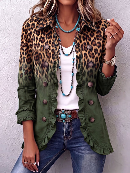 Bice | Ombre Leopard Print Blazer in Turquoise