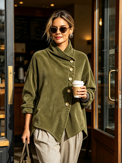 AVERY | Women's Wrap Collar Corduroy Button-Up Top
