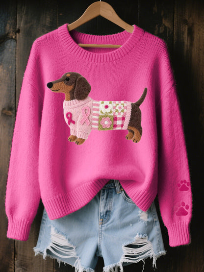 CHLOE | Women's Embroidered Dachshund Knit Sweater