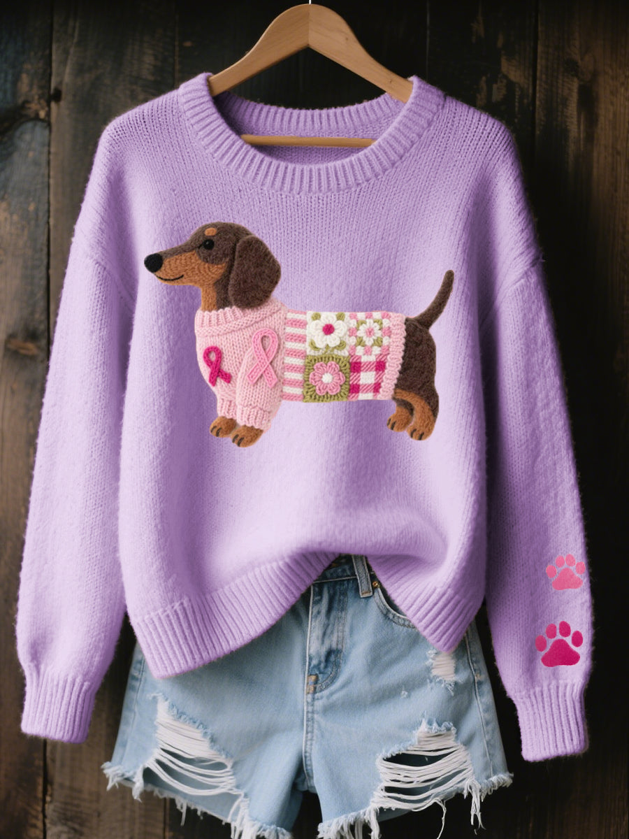 CHLOE | Women's Embroidered Dachshund Knit Sweater