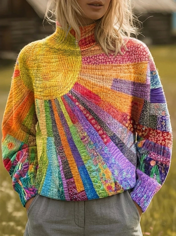 HANNAH | Women's High-Neck Sunburst Print Sweater